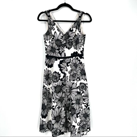 Talbots Floral Sleeveless Cocktail Party Wedding Dress size 2 petite black white - Picture 1 of 11